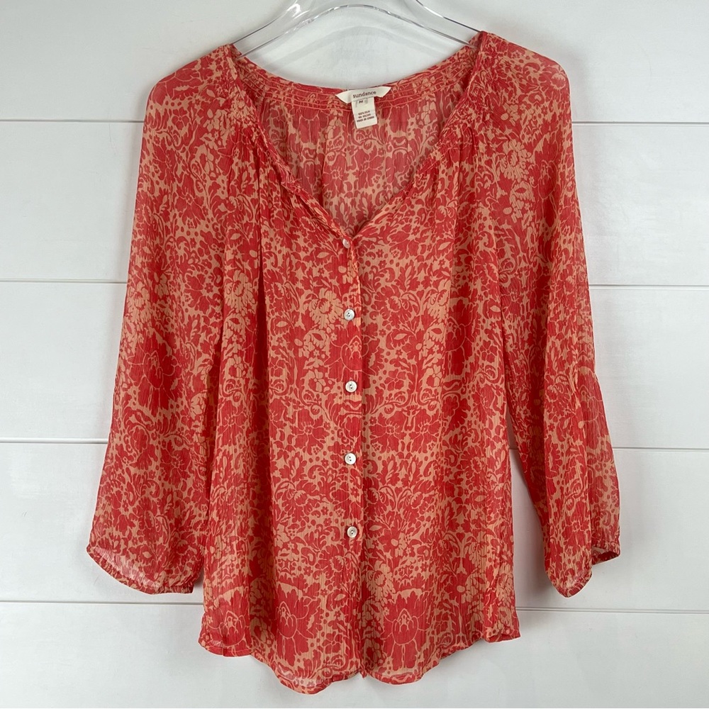SUNDANCE Size Medium 100% Silk Sheer Button Top